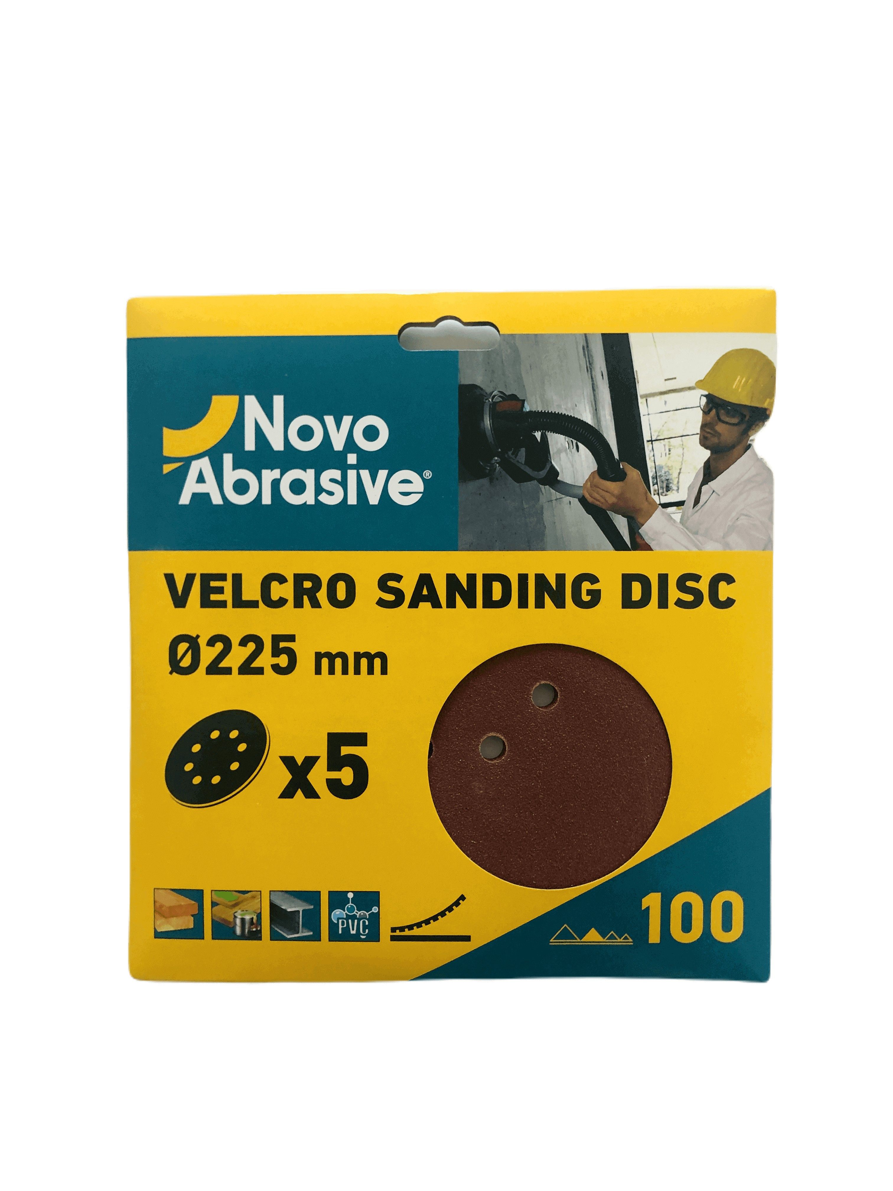 Круг шліфувальний самозачепний NovoAbrasive 225 мм, Р100, 8 отв., упак. 5шт.